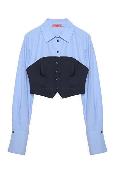 Quzu Gömlek Detaylı Bluz Mavi