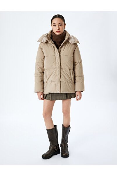 Koton Inflatable Coat Hooded Quilted Zippered Snap Button Pocket