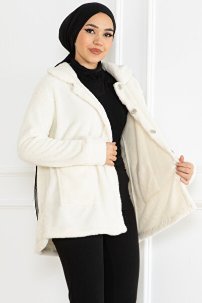 BURCU TESETTÜR Double Pocket Plush Cardigan Brc2202