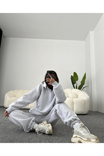 LELVANİ Oversize 3 Thread Quilt Hoodie and Tracksuit 2-Piece Combinations