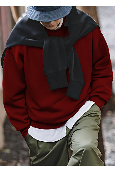 YAKAMEL Men's Oversize Cotton Raised Crew Neck Sweater