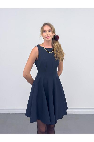 Juste Stitching Flounce Mini Dress Navy Blue
