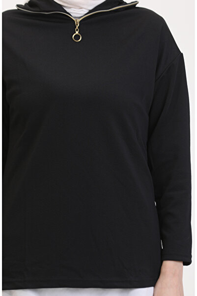 sefamerve Μαύρο Σετ τουνίκ και παντελόνι με φερμουάρ - 1058-04