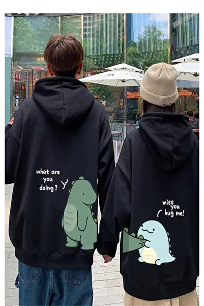 donamod Dinosaur Comfortable Fit Oversize Sweatshirt 2-Piece Lover Couple Com...
