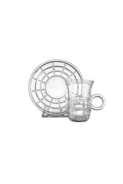 Dania Tea set consisting of 6 cups + 6 saucers made of clear glass with elegant and modern engravings