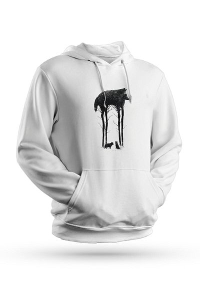 Pisa Art Φούτερ με κουκούλα με στάμπα Wolf White Unisex