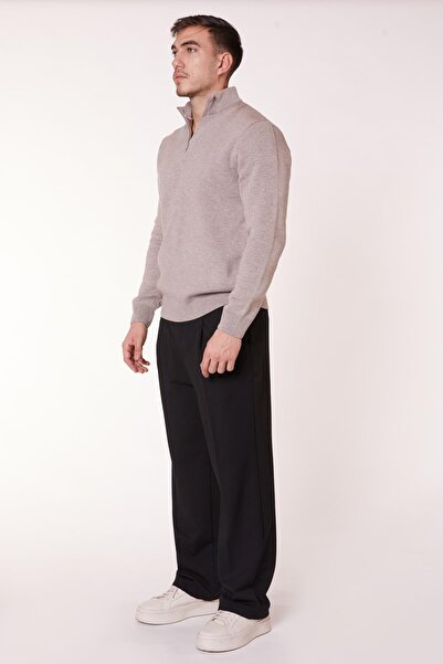 BRACCAS Erkek Pileli Dökümlü Geniş Paça Siyah Baggy Pantolon