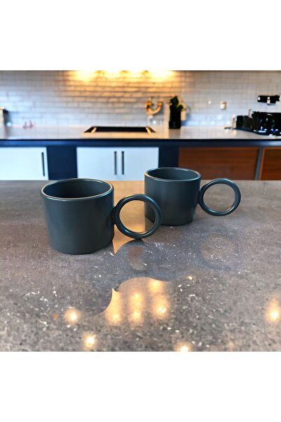WPAWZ Anthracite Color Ring Cup with Handle 8 cm 2 Pieces