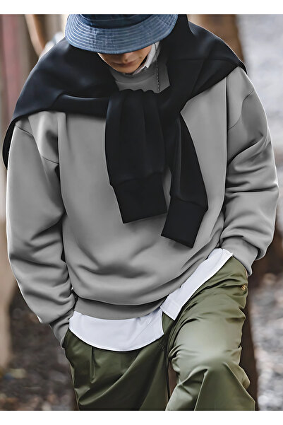 YAKAMEL سترة رجالية كبيرة الحجم من القطن برقبة دائرية