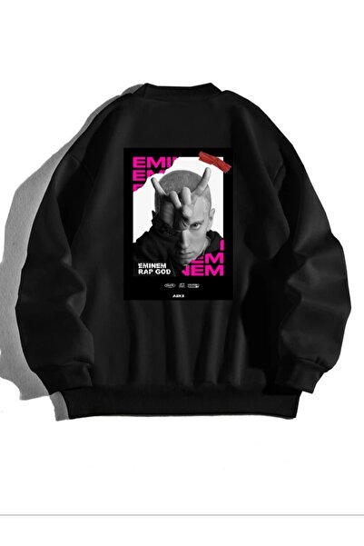 Arwen Fashion Unisex Eminem Printed Black Crew Neck Sweatshirt