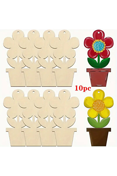 Dekor Vagonu Çocuklar İçin Eğlenceli Ahşap Çiçek Boyama Seti+6 lı Boya+2 Fırça