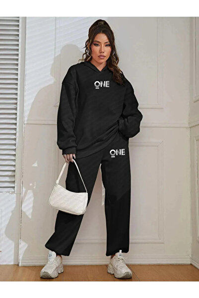 Aqweem Kadın One Baskılı Sweatshirt Eşofman Alt Üst Takımı