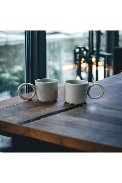 WPAWZ Beige Color Ring Cup with Handle 8 cm 2 Pieces