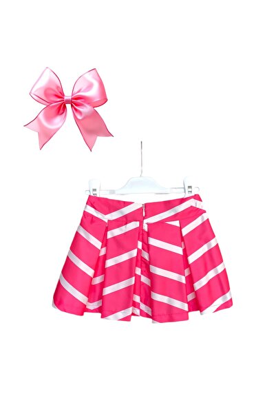 LİTTLE TORTOİSE Дівчача спідниця з тафти з плісировкою, рожево-біла смугаста підкладка