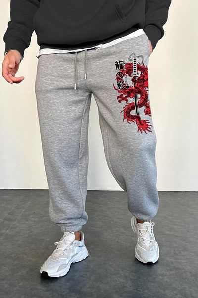 C&C OKULCUNUZ Unisex γκρι βαμβακερό 3 νήμα ράστερ φούτερ - Dragon printed