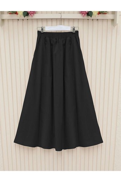 Modamorfo Elastic Waist Double Pocket Gabardine Skirt -Black