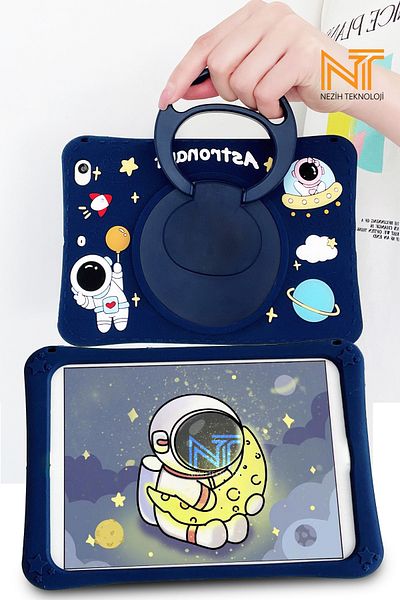 Nezih Case Astronaut Themed Silicone Case with Stand and Strap for Samsung Galaxy Tab A8 Sm T290-T295 Compatible Kids