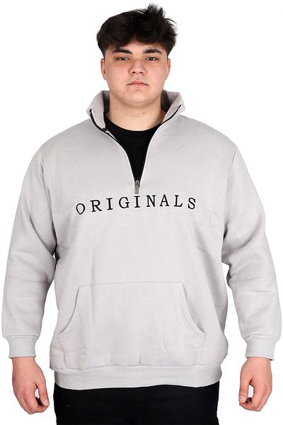 ModeXL Mode XL Plus Size Ανδρικό φούτερ με φερμουάρ γιακά U24543 Γκρι