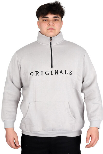 ModeXL Mode XL Large Size Men's Sweatshirt Zip-Up Stand Collar U24543 Gray