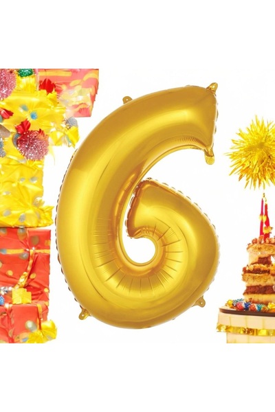 Behind party store بالون فويل أرقام ذهبي عمر 6 سنوات 34 بوصة 76 سم