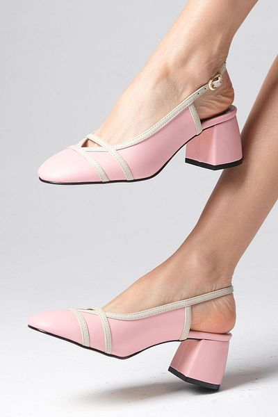 Mio Gusto Bertina Powder Color Thick Heeled Women's Open Back Shoes