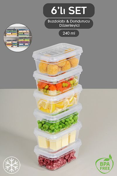Meleni Home Microwave-Compatible Storage Container with 6 Clear Lids - Organizer Food Supply Container 6X240Ml