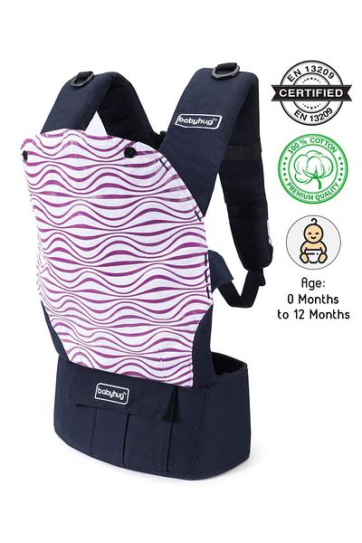 Babyhug حاملة الأطفال 2 في 1 من Babyhug On The Go، للأطفال من عمر 0 إلى 12 شهرًا، قابلة للتعديل، غطاء رأس من القطن - أزرق داكن وردي
