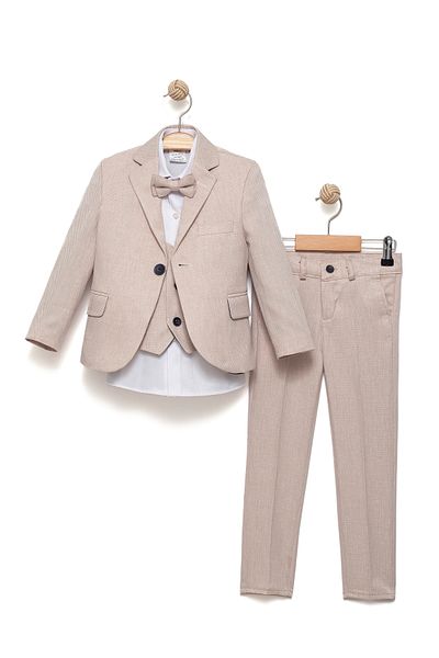 Merdia Boy's Jacketed Tuxedo Suit Jacket, Pants, Waistcoat, Shirt and Bow Tie