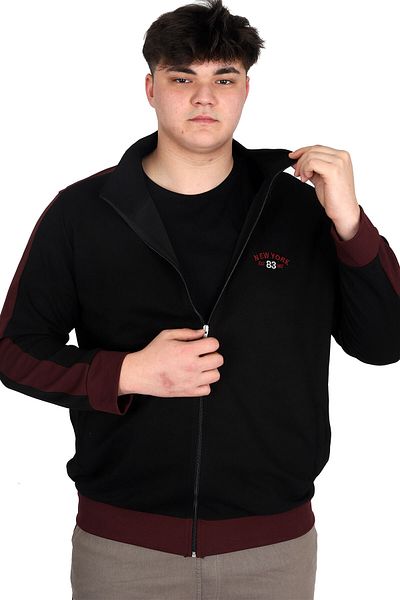ModeXL Men's Plus Size Cardigan Zip-Up Stand Collar New York U24524 Black
