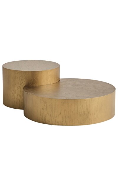 BEKALIVING Herman Ahşap Yuvarlak İkili Orta Sehpa Takımı Brass