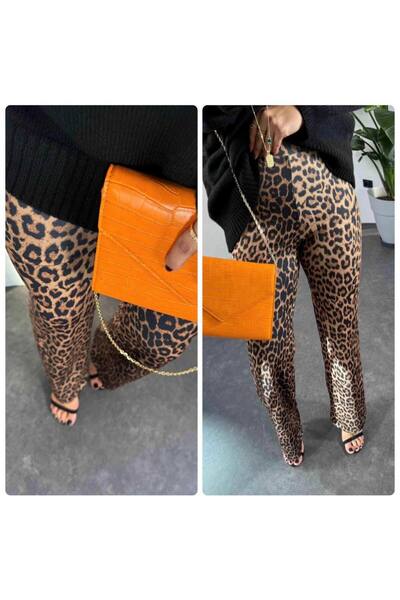 GNG Basic Palazzo Şardonlu Leopar Pantolon