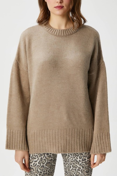 Ritnice Women's Homy Soft Crew Neck Mink Oversize Knitwear Sweater