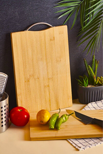 Çavdar Group Bamboo Antibacterial 2-Piece Cutting Board with Metal Handle Bamboo Cutting Board Bread Board