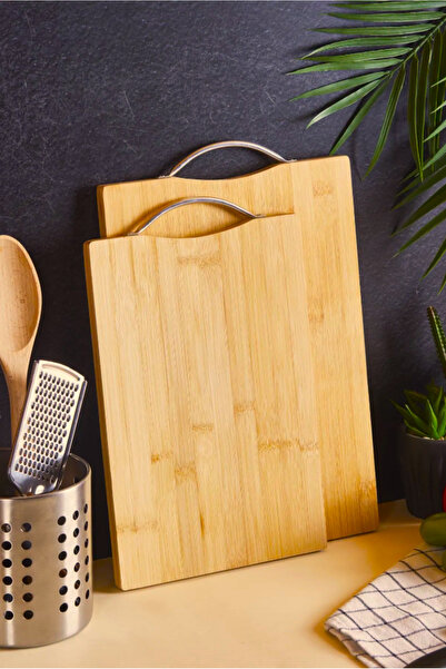 Çavdar Group Bamboo Antibacterial 2-Piece Cutting Board with Metal Handle Bamboo Cutting Board Bread Board