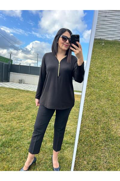 charamela بلوزة نسائية كبيرة الحجم بمظهر تريكو محبوك بسحاب مفصل-BGB99