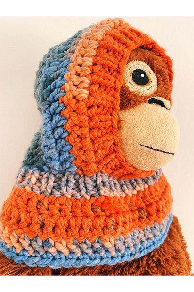 The Cloudish Shop Orange Blue Melange - Baby Kids Hand Knitted, Knitted Neck Collar Beanie Balaklva