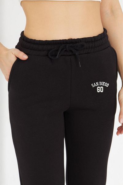 ribana Pantaloni de sport Jogger, din bumbac, cu trei fire, cu talie înaltă, cu picioare elastice și panglică în interior