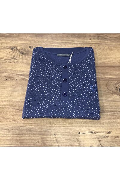 Kandilli Pijadore Чоловічий синій сезонний комплект піжами з довгими рукавами з бавовни 1523