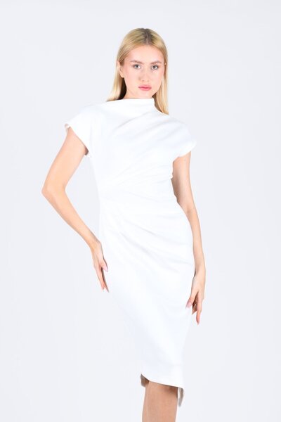 la luce Ecru Drapeli Elbise - QE300