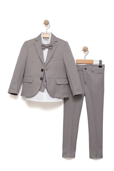 Merdia Boy's Jacketed Tuxedo Suit Jacket, Pants, Waistcoat, Shirt and Bow Tie