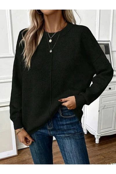 Modayakamoz Γυναικεία μακρυμάνικη μπλούζα με λαιμόκοψη με λεπτομέρεια πλεκτό