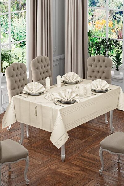 bursa çeyiz Colber Cream Colored Tablecloth - Enx Size