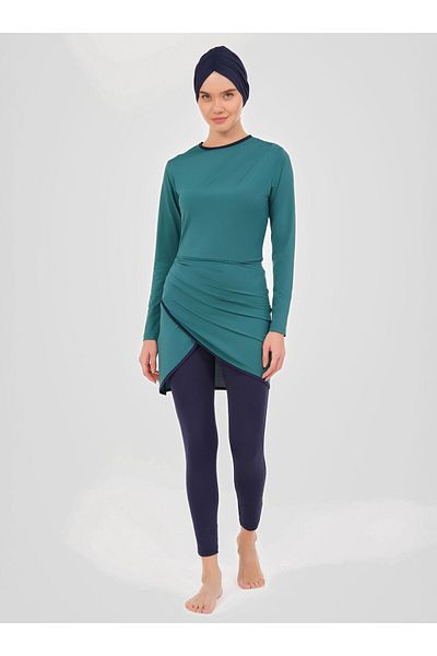 ALFASA Hijab Swimsuit with Drape Detailed Wrap Skirt - Petrol -