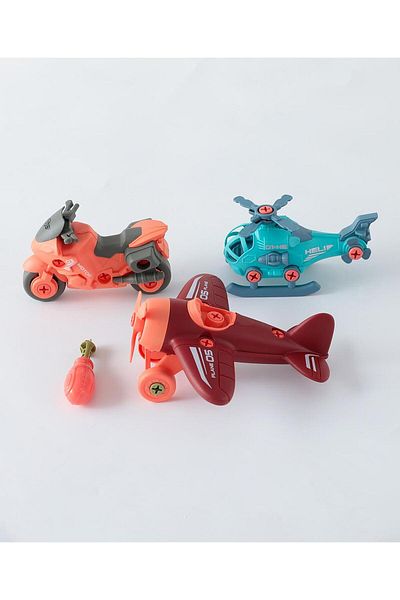 Fab N Funky مجموعة صنع نماذج طائرات هليكوبتر ودراجات وطائرات، متينة، تعليم العلوم والتكنولوجيا والهندسة والرياضيات، للأطفال من سن 3 سنوات فما فوق - أزرق وبرتقالي
