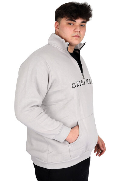 ModeXL Mode XL Large Size Men's Sweatshirt Zip-Up Stand Collar U24543 Gray