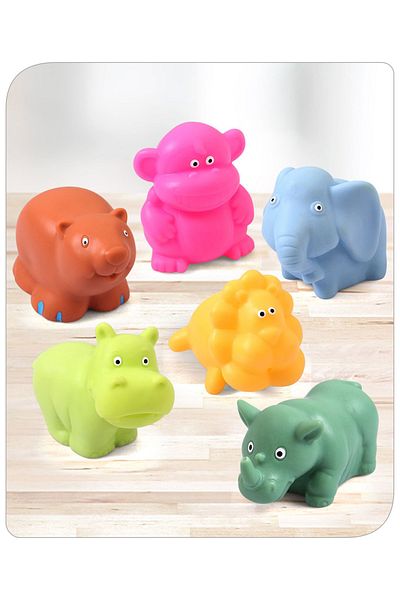 Babyhug Babyhug Jungle Animals Bath Squeeze Toys for Infants 0-24 Months- Pack of 6