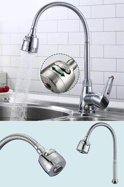 Irmak Spiralli Oynar Başlıklı Su Tasarruflu Tazyikli Krom Kubar Mutfak Musluk Lavabo Eviye Başlığı