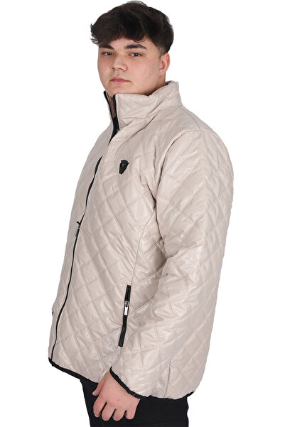 ModeXL Men's Plus Size Beige Quilted Coat - Stand Collar U24615