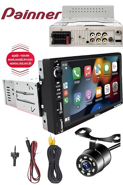 Painner Sn-8800bt Carplay - كاميرا وقوف السيارات بشريط مزدوج مع شاشة 7 بوصة، بلوتوث، MP5، MP3، USB، بطاقة SD، راديو