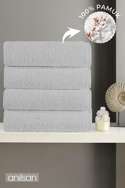 Anılsan Πετσέτες μπάνιου 4 συσκευασιών γκρι - 70x140 cm, 490 gr, 100% βαμβάκι, πετσέτες σπα και ξενοδοχείου, κατάλληλες για καθημερινή χρήση